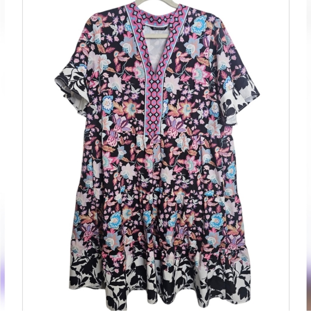 BloomChic Floral Midi Dress - Black and Multicolor